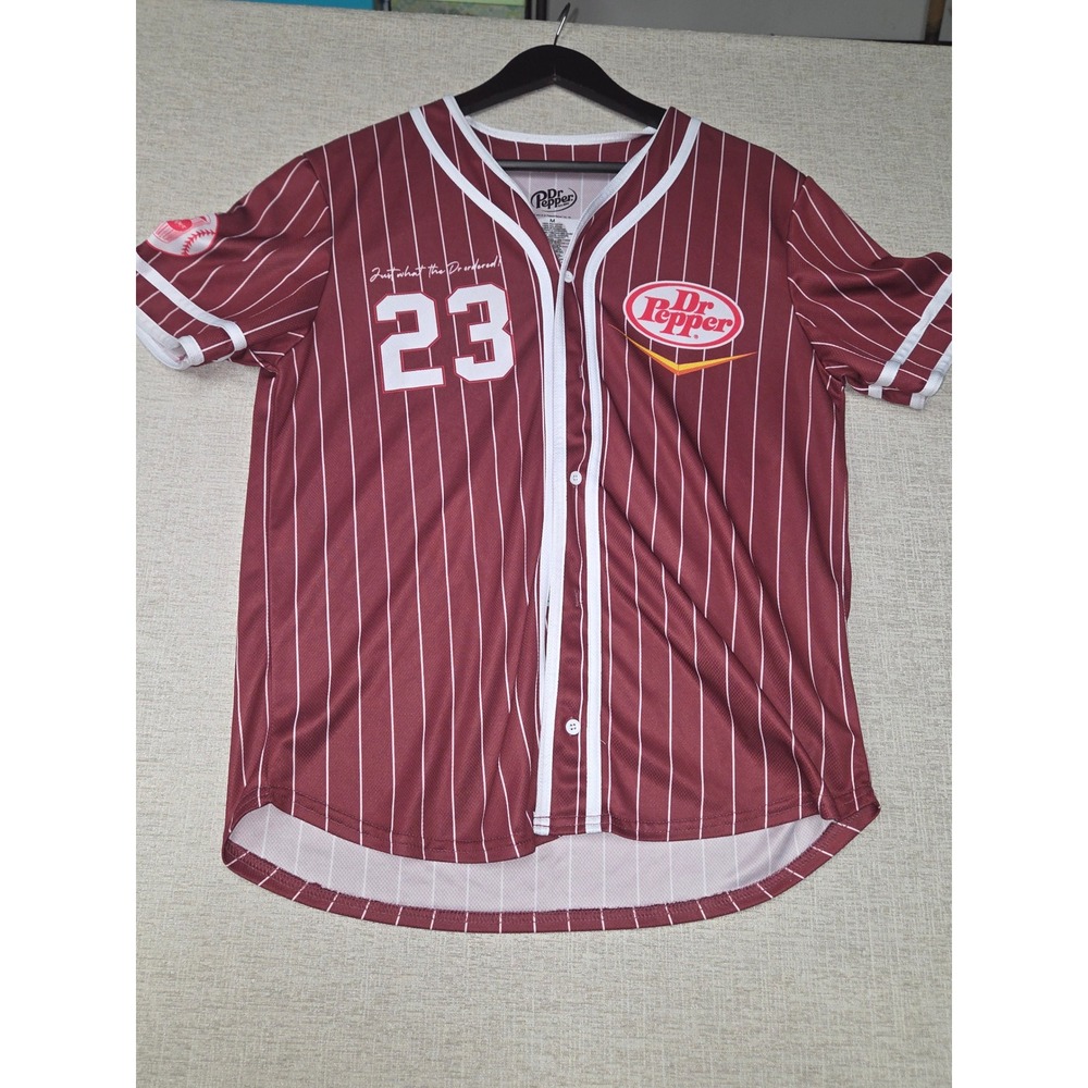Dr Pepper 23 Baseball Jersey Maroon Pinstripe Button Up Adult Medium M